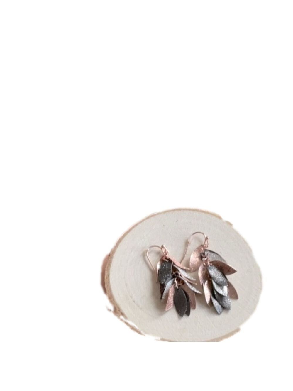 Vintage Dangle Earrings Leaf Tricolor Gold Silver Black